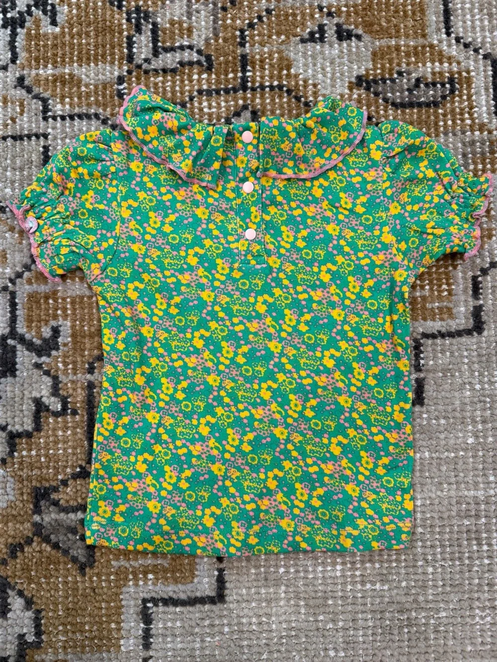 Misha And Puff Green Floral Peter Pan Collar Top and Shorts with Pink Trim